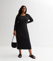 New Look Curves Black Jersey Scoop Neck Midi Dress